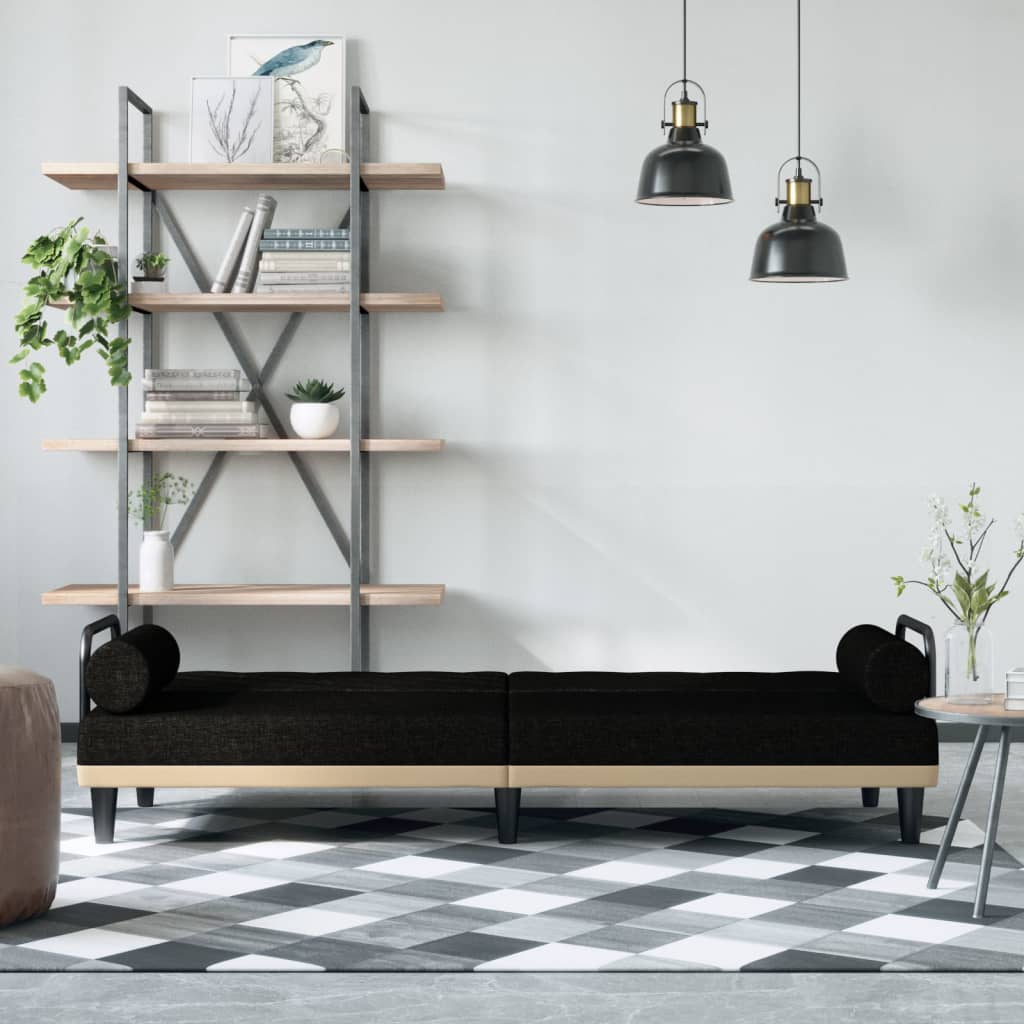 Καναπές Κρεβάτι με Μπράτσα Μαύρος Υφασμάτινος