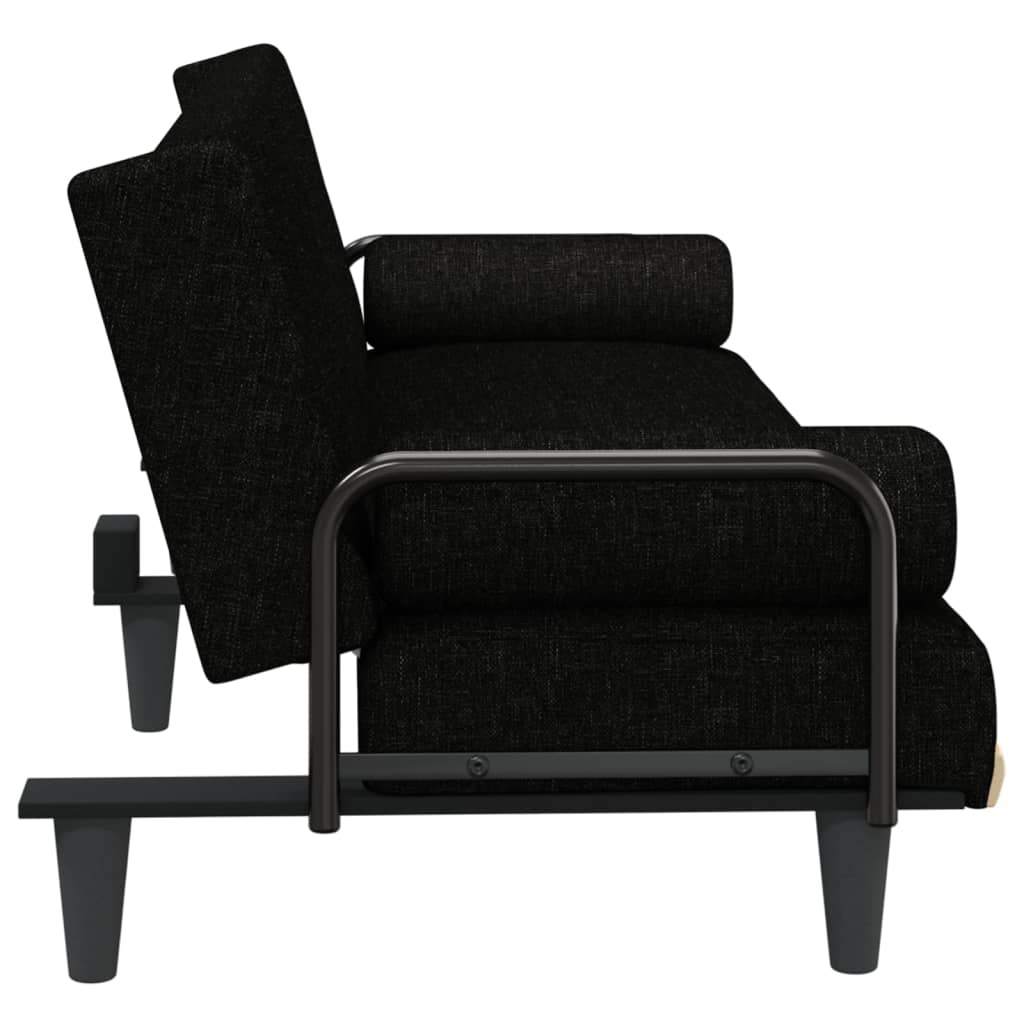 Καναπές Κρεβάτι με Μπράτσα Μαύρος Υφασμάτινος