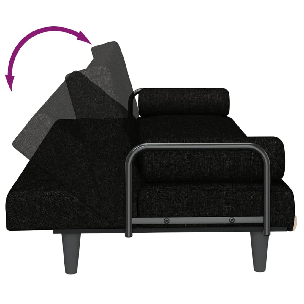 Καναπές Κρεβάτι με Μπράτσα Μαύρος Υφασμάτινος