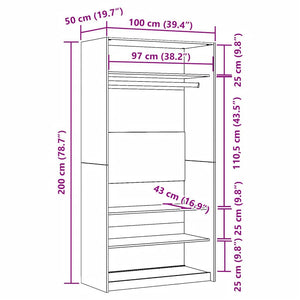 Ντουλάπα Γκρι Sonoma 100 x 50 x 200 εκ. από Επεξεργασμένο Ξύλο