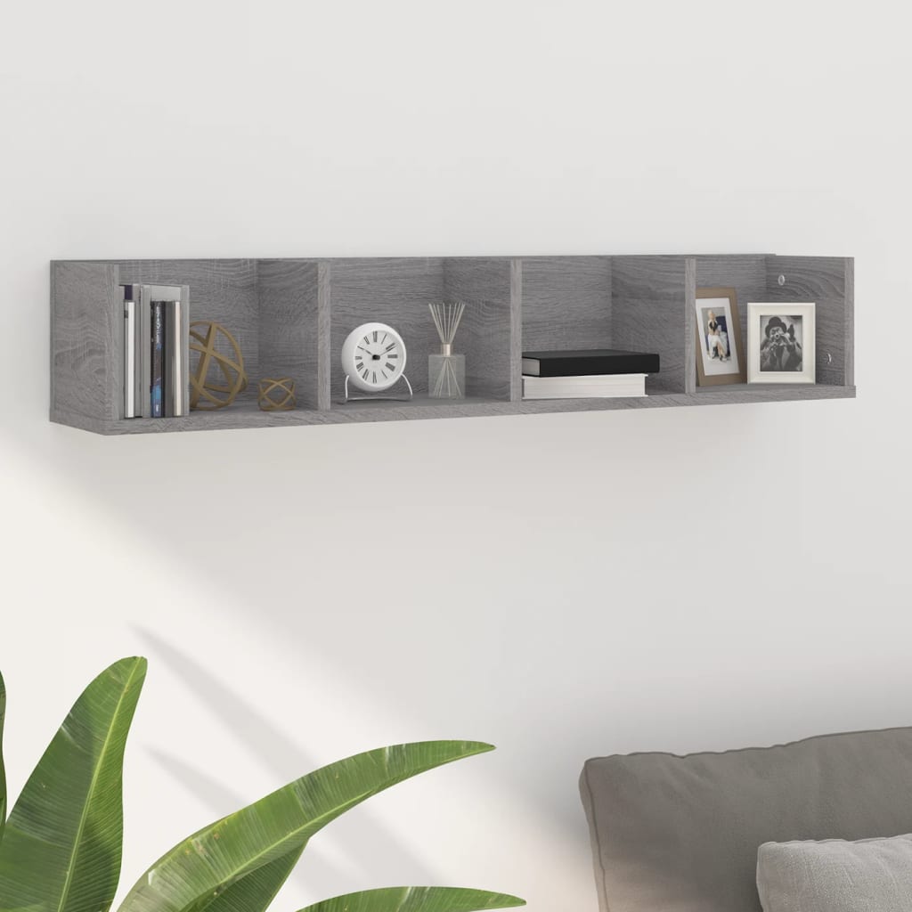 Ραφιέρα Τοίχου για CD Γκρι Sonoma 100x18x18 εκ. Επεξεργ. Ξύλο - Pakobazaar