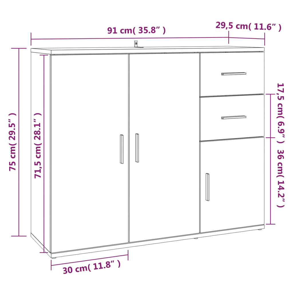 Μπουφές Sonoma Δρυς 91 x 29,5 x 75 εκ. από Τεχνητό Ξύλο