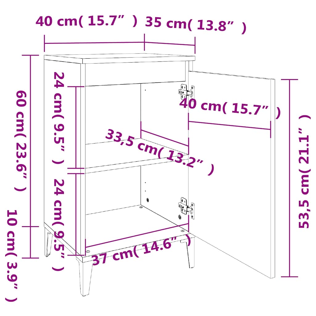 Κομοδίνα 2 Τεμ. Καπνιστή Δρυς 40x35x70 εκ. Επεξεργασμένο Ξύλο
