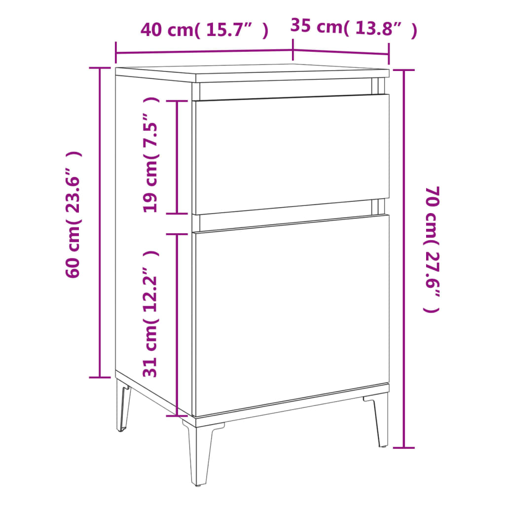 Κομοδίνο Καφέ Δρυς 40x35x70 εκ.