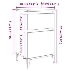 Κομοδίνα 2 τεμ. Καφέ Δρυς 40x35x70 εκ.