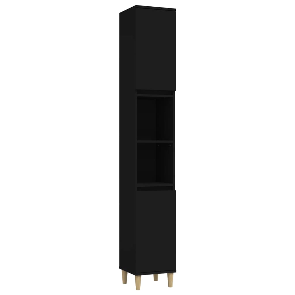 Ντουλάπι Μπάνιου Μαύρο 30x30x190 εκ. Επεξεργασμένο Ξύλο - Pakobazaar