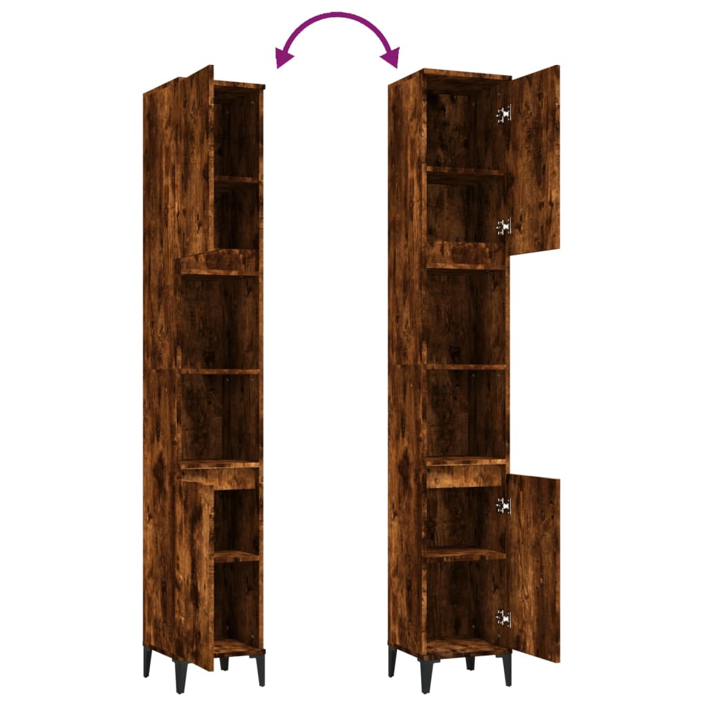 Ντουλάπι Μπάνιου Καπνιστή Δρυς 30x30x190 εκ. Επεξεργασμένο Ξύλο - Pakobazaar