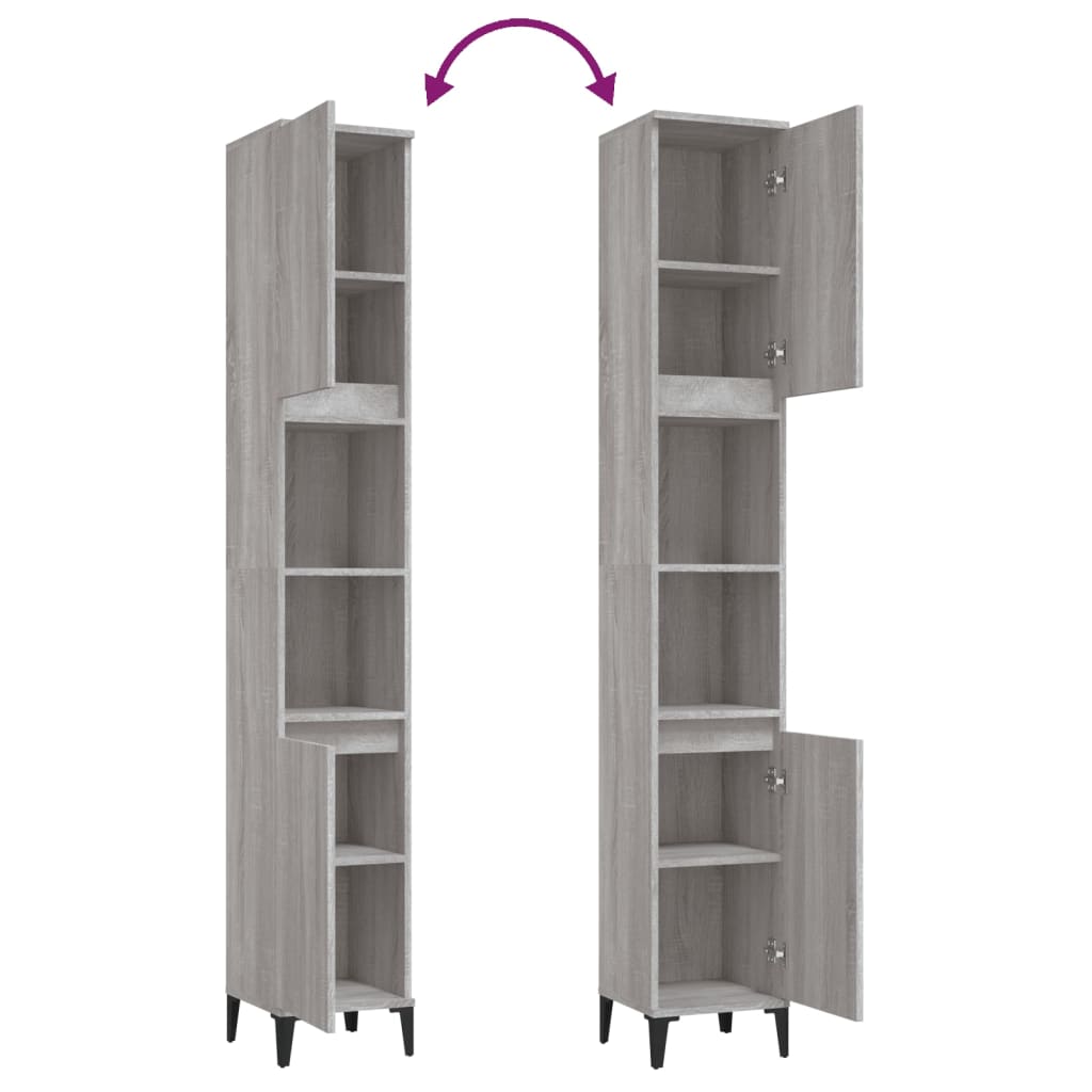 Ντουλάπι Μπάνιου Γκρι Sonoma 30x30x190 εκ. Επεξεργασμένο Ξύλο