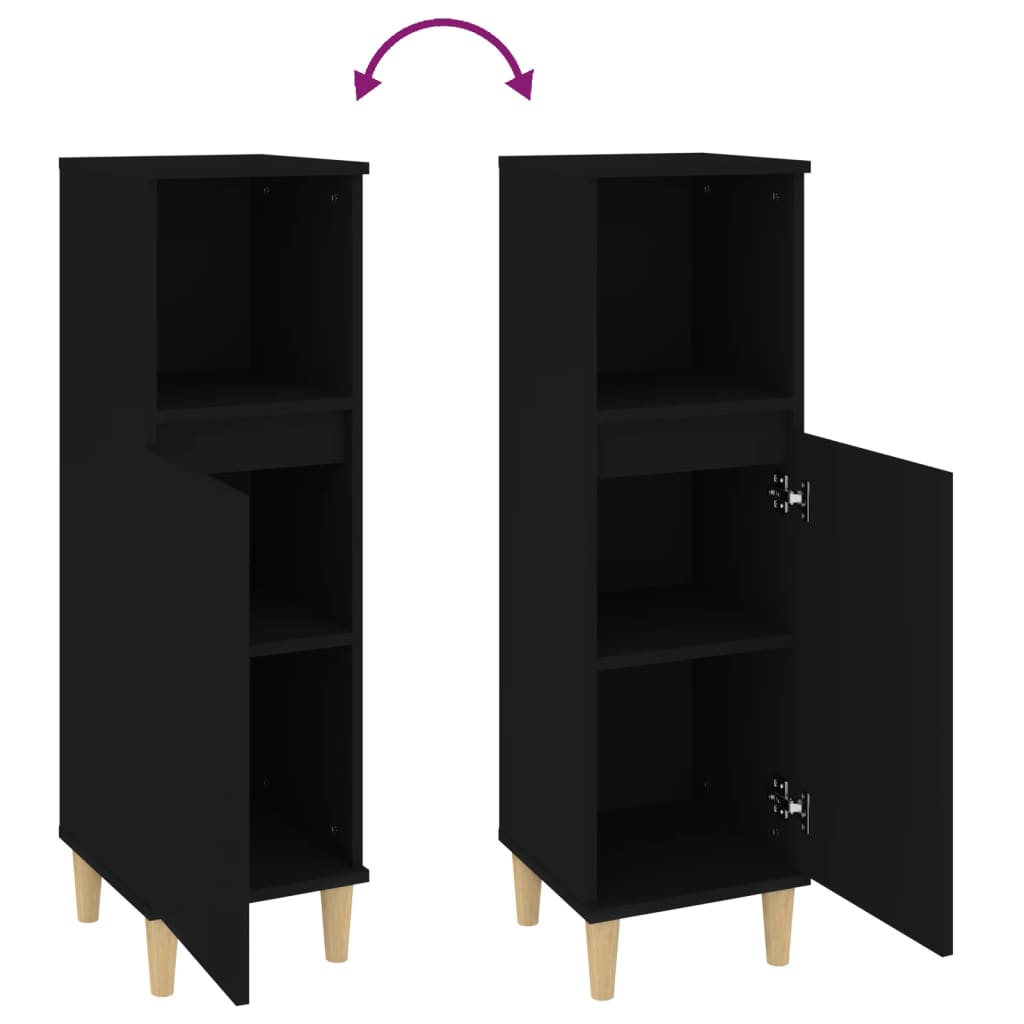 Ντουλάπι Μπάνιου Μαύρο 30x30x100 εκ. Επεξεργασμένο Ξύλο