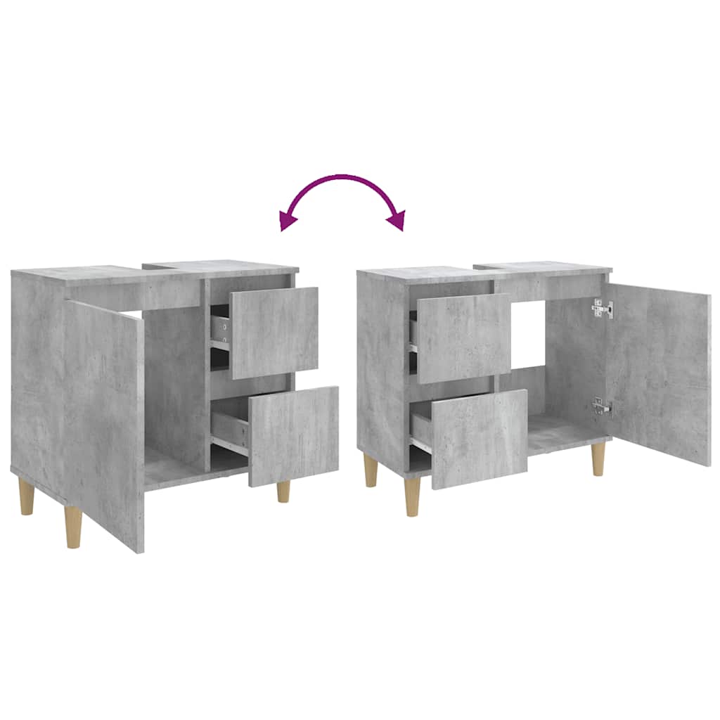 Ντουλάπι Μπάνιου Γκρι Σκυροδέματος 65x33x60 εκ. Επεξ. Ξύλο