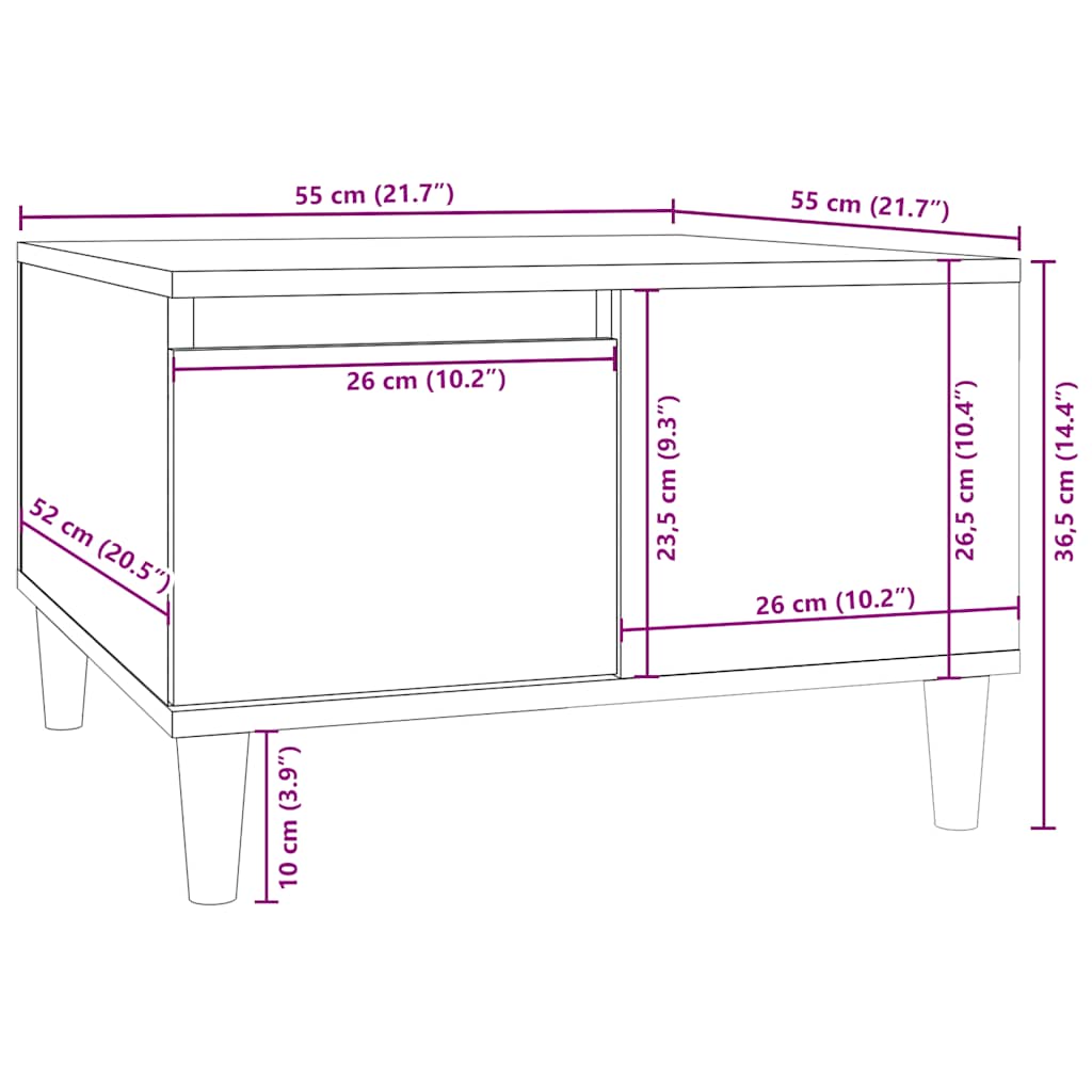 Τραπεζάκι Σαλονιού Γυαλ. Λευκό 55x55x36,5 εκ. Επεξεργ. Ξύλο