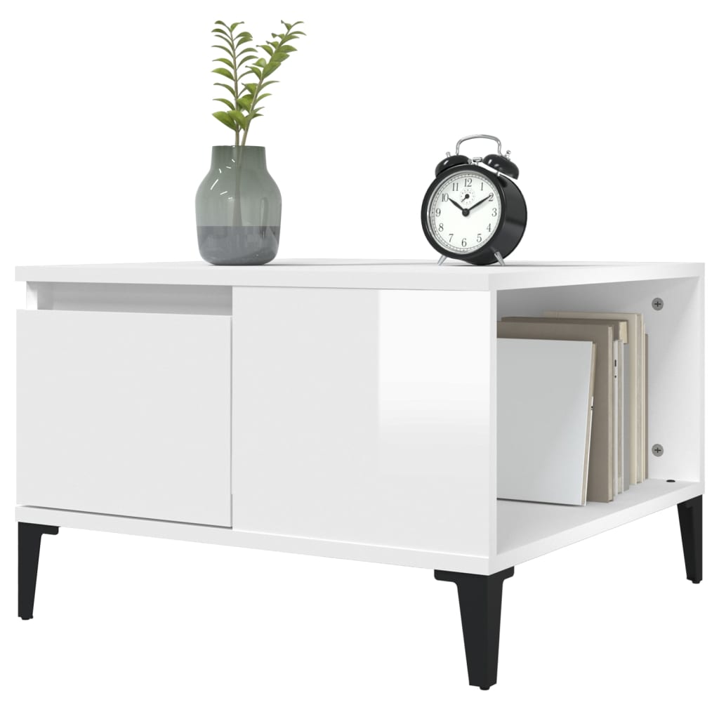 Τραπεζάκι Σαλονιού Γυαλ. Λευκό 55x55x36,5 εκ. Επεξεργ. Ξύλο