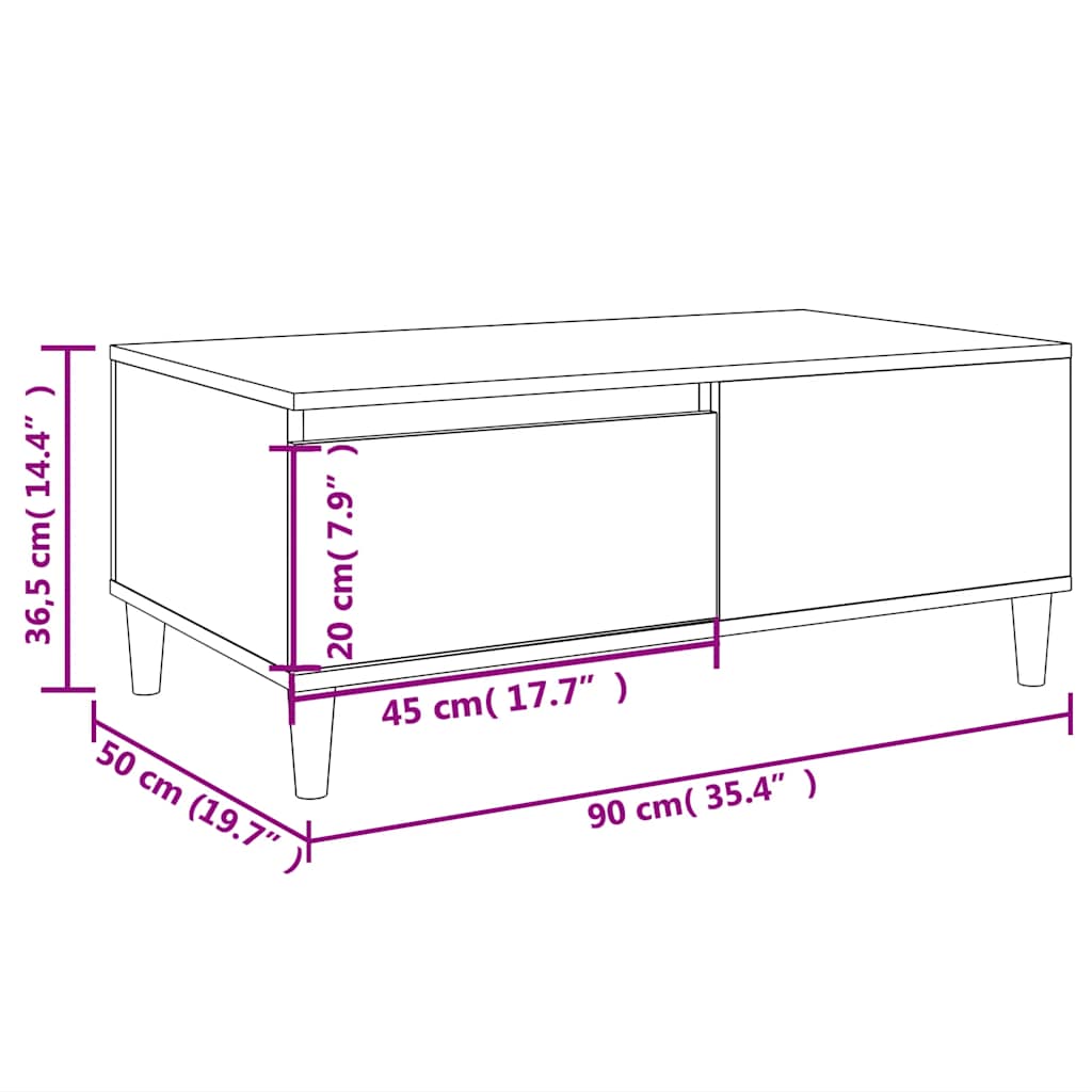 Τραπεζάκι Σαλονιού Καπνιστή Δρυς 90x50x36,5 εκ. Επεξεργ. Ξύλο