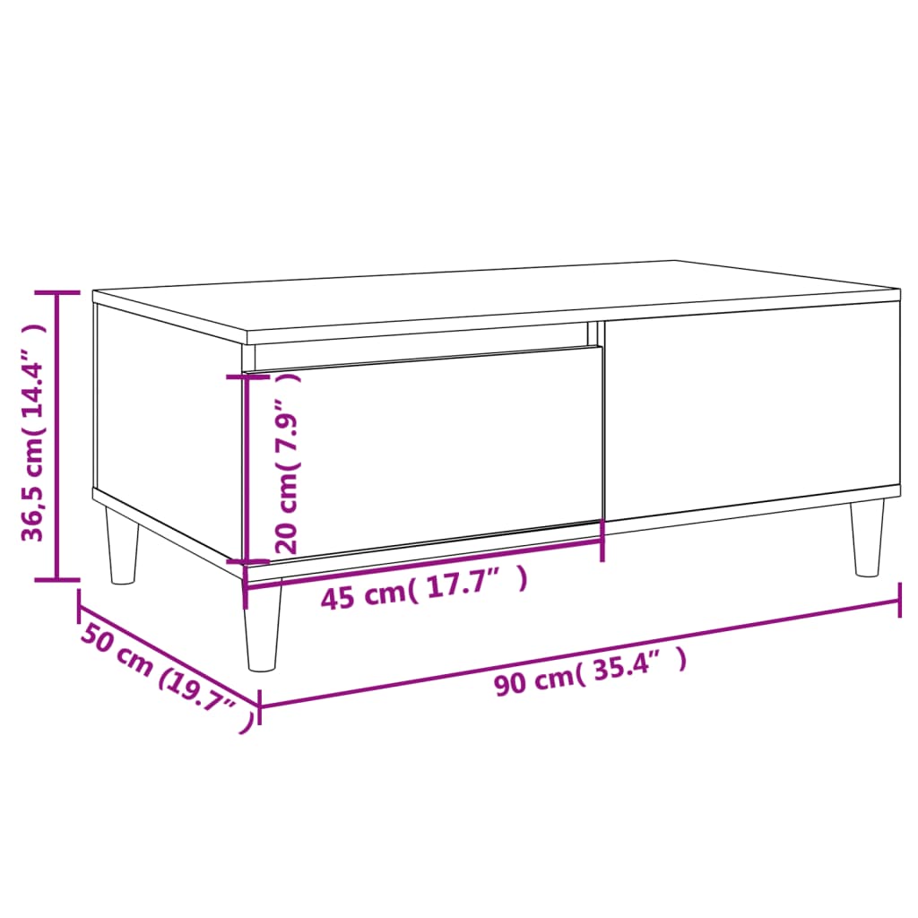 Τραπεζάκι Σαλονιού Γκρι Sonoma 90x50x36,5εκ. Επεξεργασμένο Ξύλο