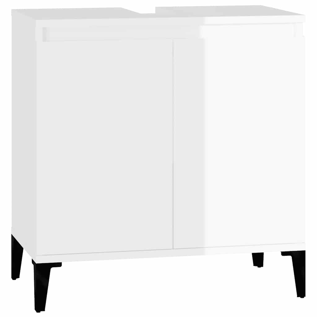 Ντουλάπι Νιπτήρα Γυαλ. Λευκό 58x33x60 εκ. Επεξεργασμένο Ξύλο - Pakobazaar