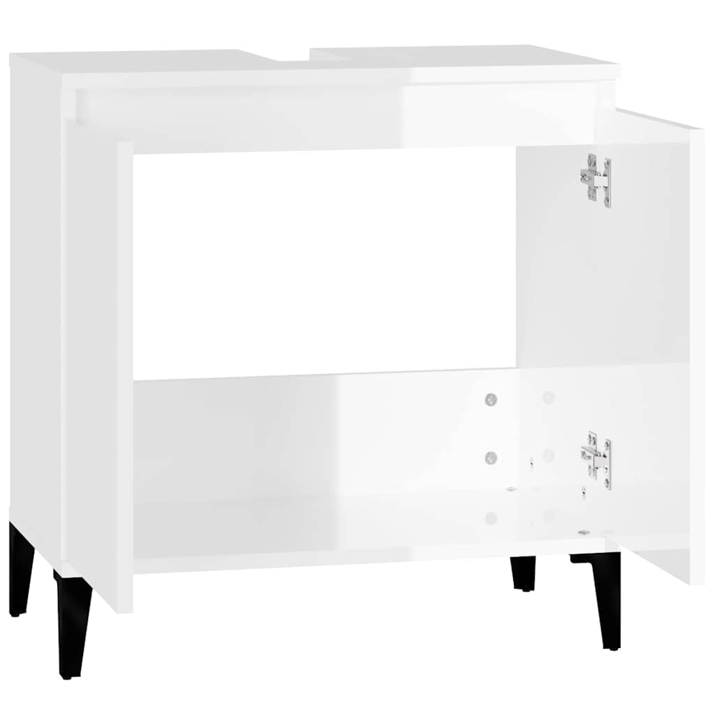 Ντουλάπι Νιπτήρα Γυαλ. Λευκό 58x33x60 εκ. Επεξεργασμένο Ξύλο - Pakobazaar