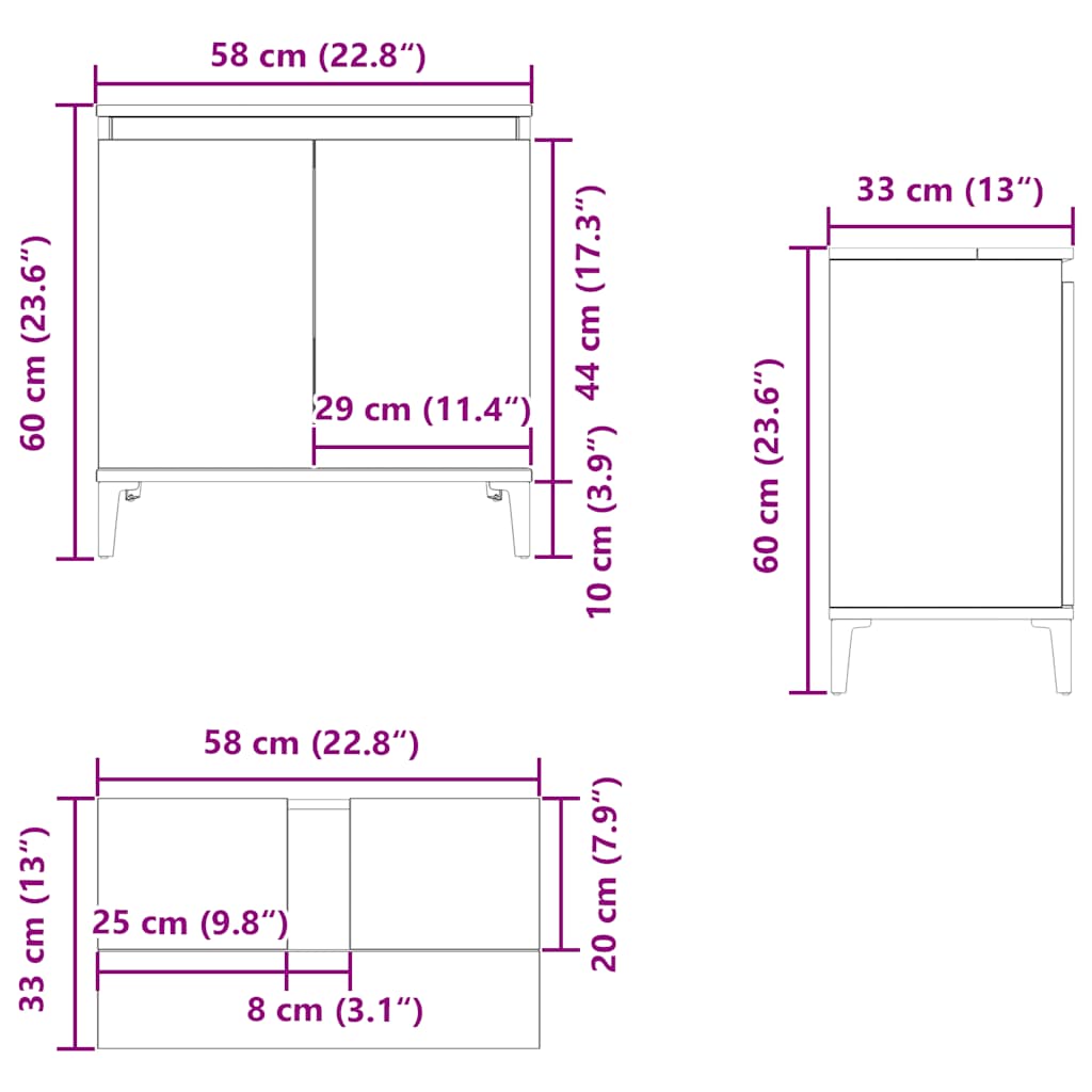 Ντουλάπι Νιπτήρα Γυαλ. Λευκό 58x33x60 εκ. Επεξεργασμένο Ξύλο - Pakobazaar