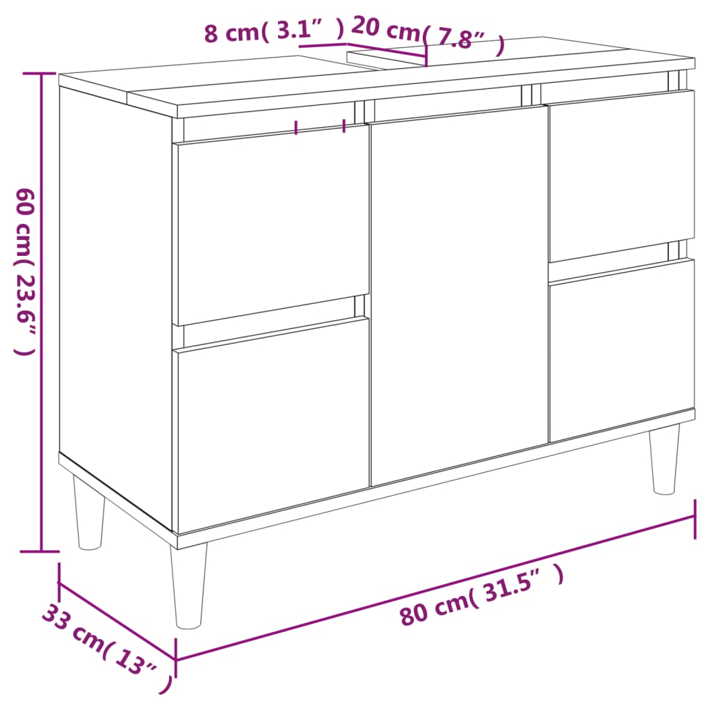 Ντουλάπι Νιπτήρα Μαύρο 80 x 33 x 60 εκ. Επεξεργασμένο Ξύλο