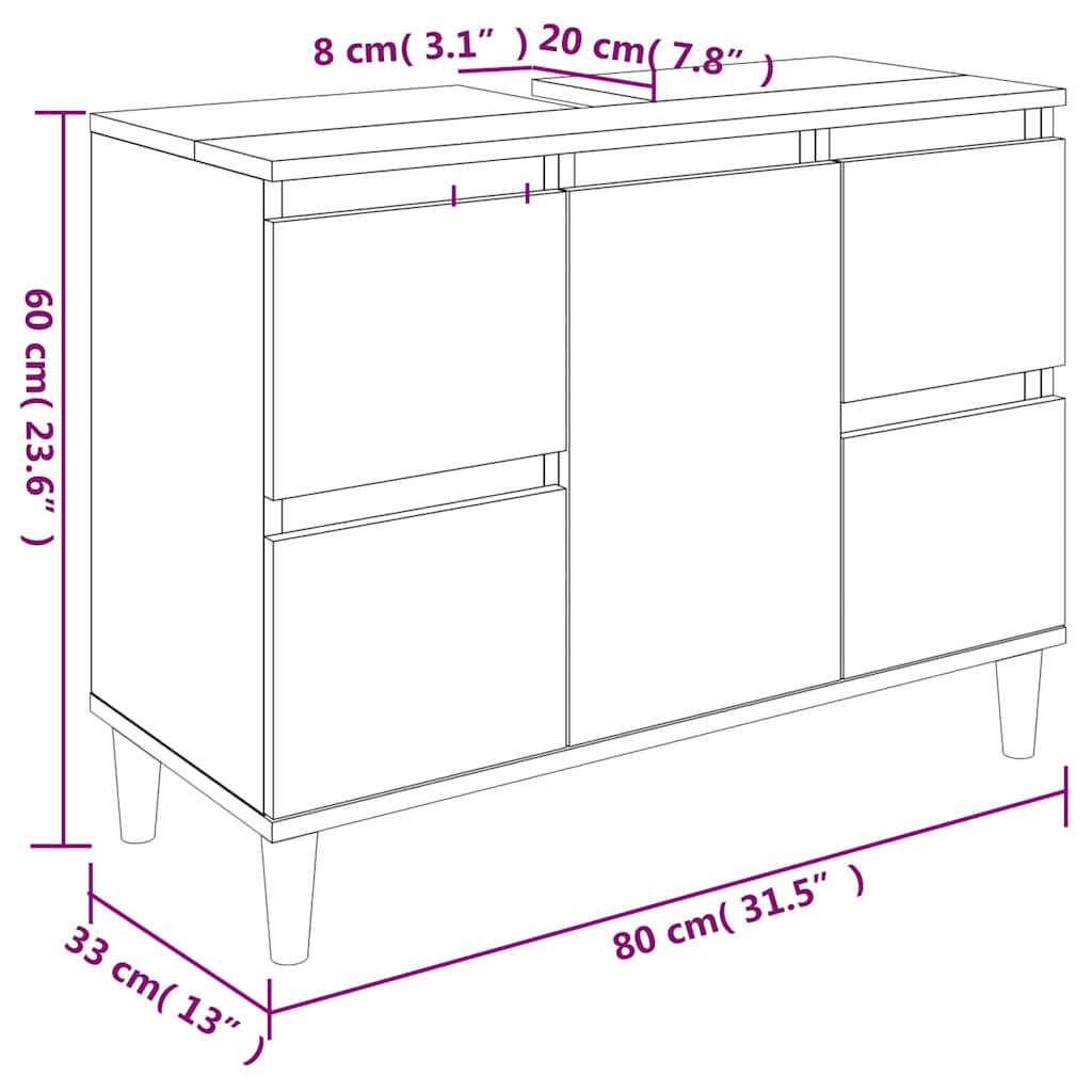 Ντουλάπι Νιπτήρα Sonoma Δρυς 80x33x60 εκ. Επεξεργασμένο Ξύλο - Pakobazaar