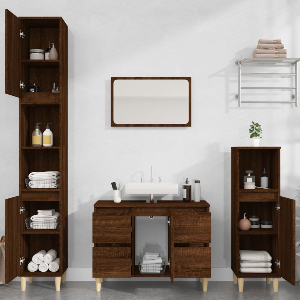 Ντουλάπι Νιπτήρα Καφέ Δρυς 80 x 33 x 60 εκ. Επεξεργασμένο Ξύλο - Pakobazaar