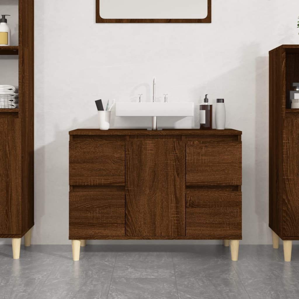 Ντουλάπι Νιπτήρα Καφέ Δρυς 80 x 33 x 60 εκ. Επεξεργασμένο Ξύλο - Pakobazaar