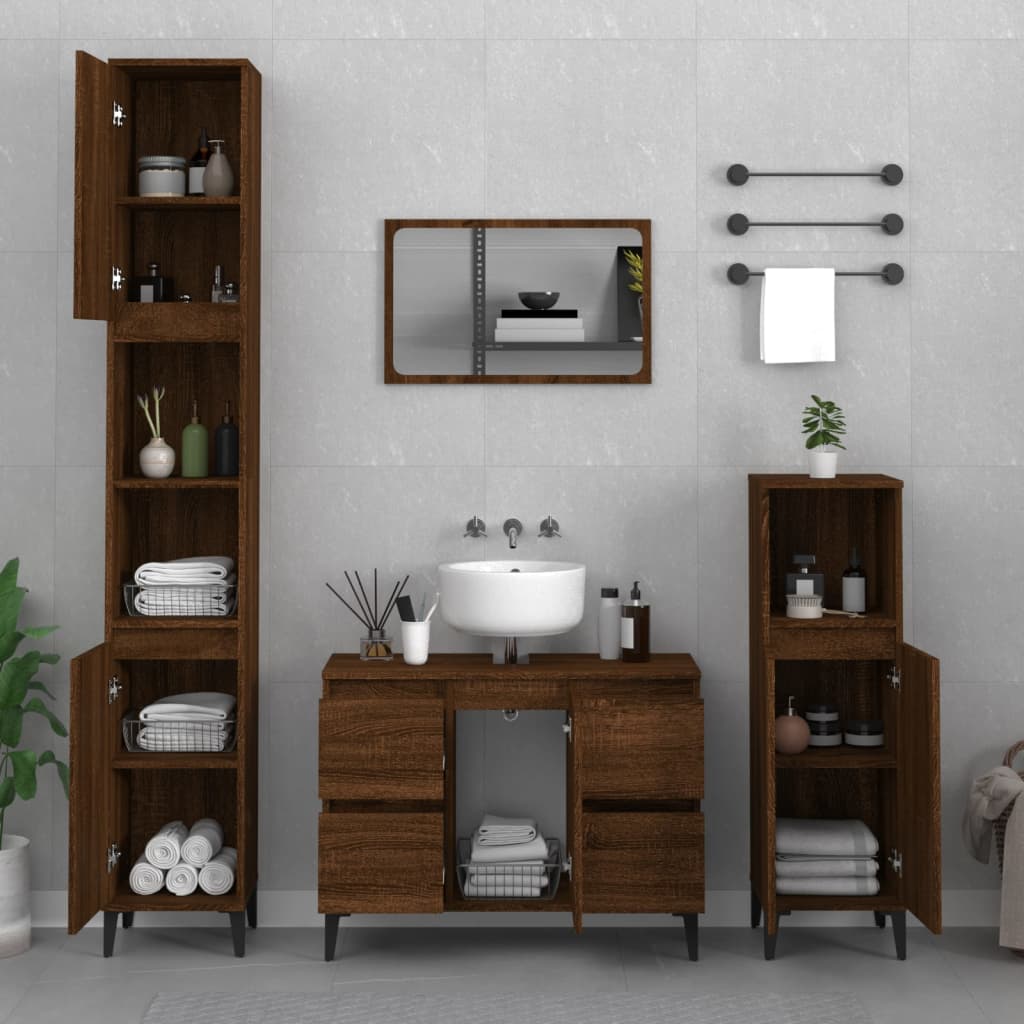 Ντουλάπι Νιπτήρα Καφέ Δρυς 80 x 33 x 60 εκ. Επεξεργασμένο Ξύλο - Pakobazaar