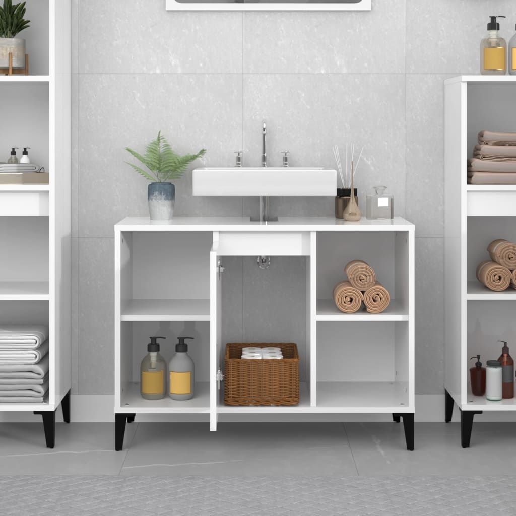 Ντουλάπι Νιπτήρα Γυαλ. Λευκό 80x33x60 εκ. Επεξεργασμένο Ξύλο