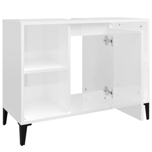 Ντουλάπι Νιπτήρα Γυαλ. Λευκό 80x33x60 εκ. Επεξεργασμένο Ξύλο
