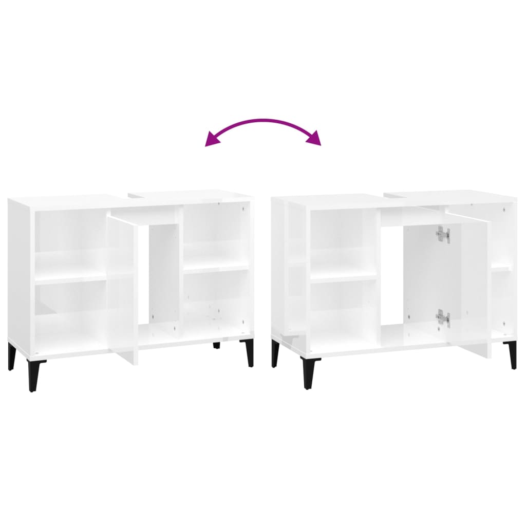 Ντουλάπι Νιπτήρα Γυαλ. Λευκό 80x33x60 εκ. Επεξεργασμένο Ξύλο