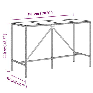 Τραπέζι Μπαρ με Γυάλ. Επιφάνεια Γκρι 180x70x110 εκ. Συνθ. Ρατάν