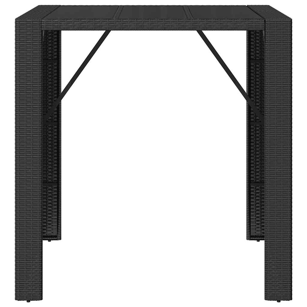 Τραπέζι Μπαρ με Γυάλ. Επιφάνεια Μαύρο 105x80x110 εκ Συνθ. Ρατάν - Pakobazaar