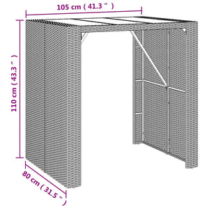 Τραπέζι Μπαρ με Γυάλ. Επιφάνεια Μαύρο 105x80x110 εκ Συνθ. Ρατάν - Pakobazaar