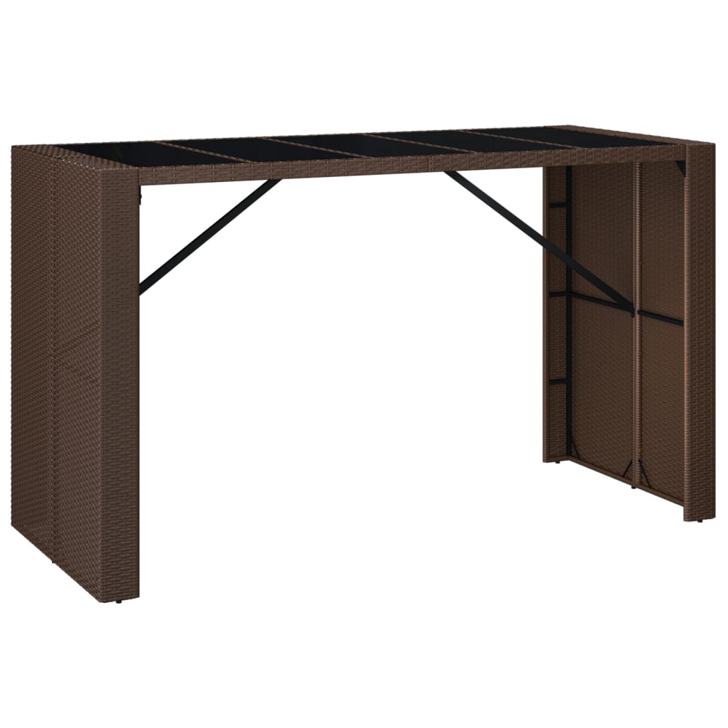 Τραπέζι Μπαρ με Γυάλ. Επιφάνεια Καφέ 185x80x110 εκ. Συνθ. Ρατάν
