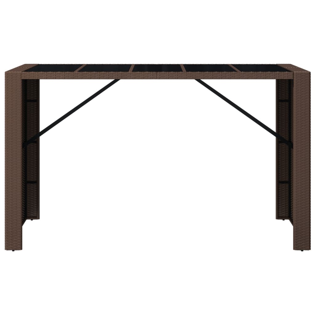 Τραπέζι Μπαρ με Γυάλ. Επιφάνεια Καφέ 185x80x110 εκ. Συνθ. Ρατάν