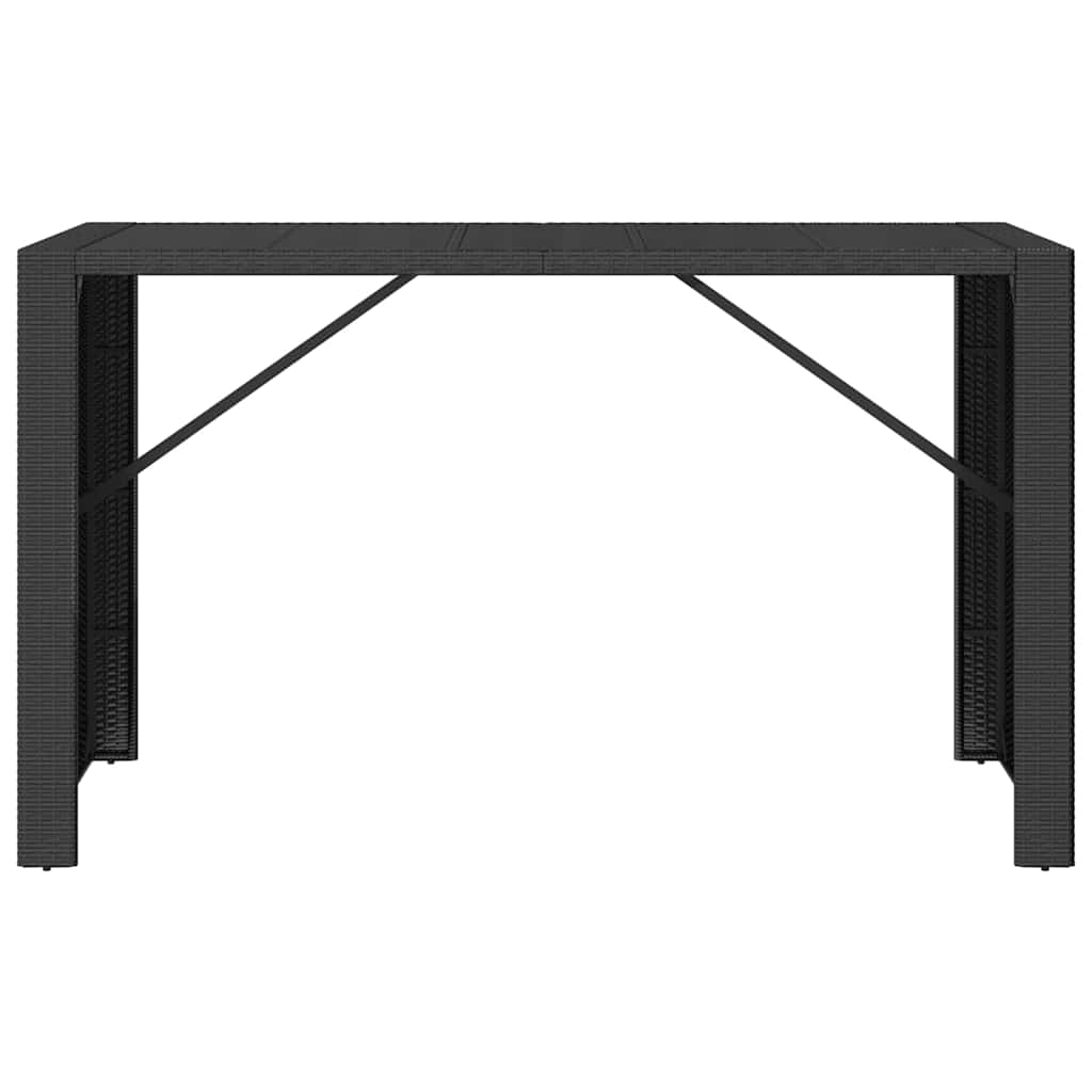 Τραπέζι Μπαρ με Γυάλ. Επιφάνεια Μαύρο 185x80x110 εκ Συνθ. Ρατάν