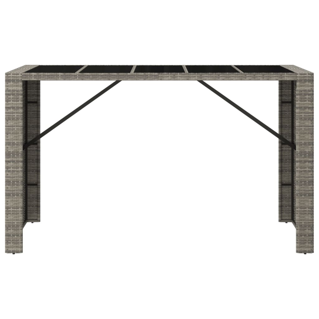 Τραπέζι Μπαρ με Γυάλ. Επιφάνεια Γκρι 185x80x110 εκ. Συνθ. Ρατάν