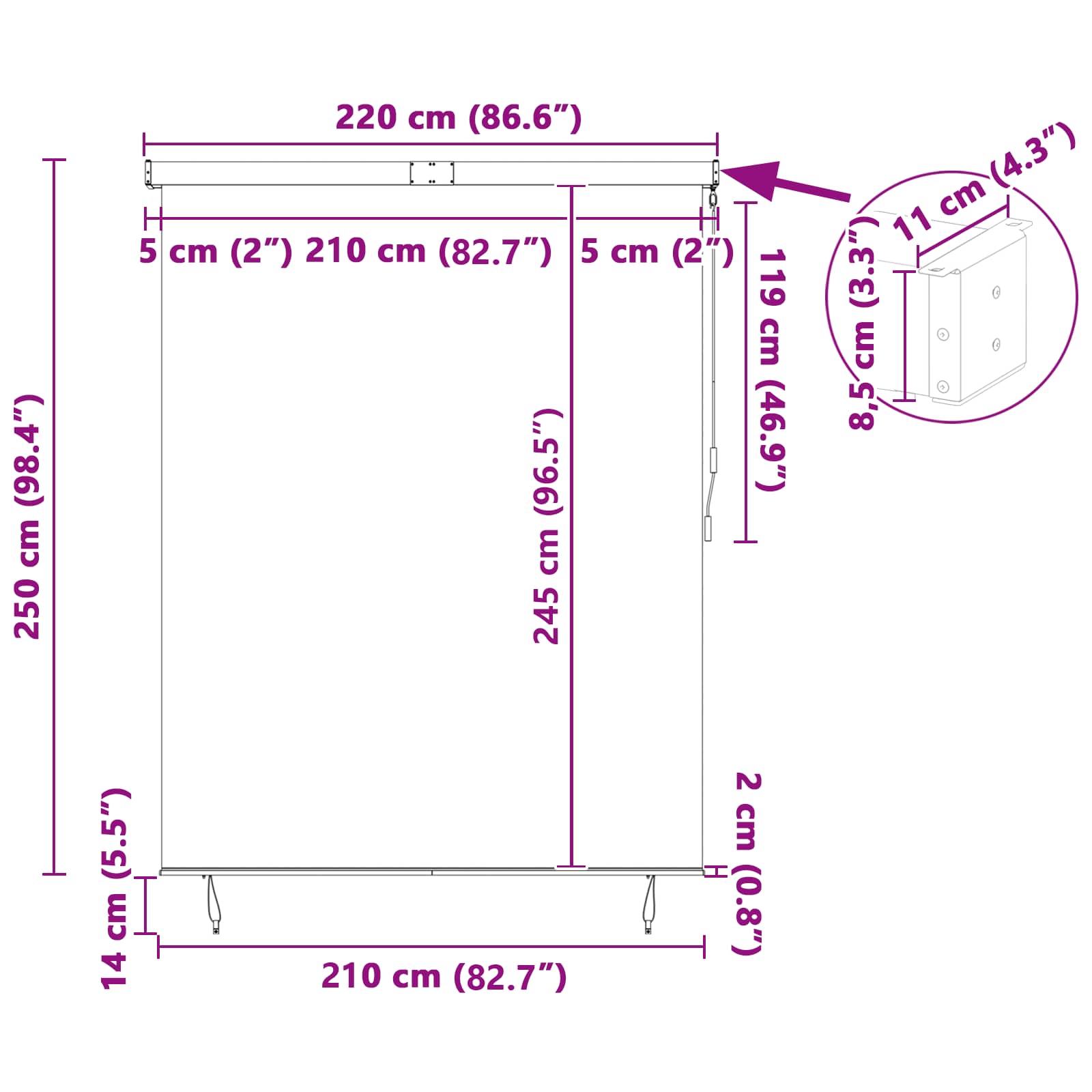 Ρόλερ Κρεμ 200 x 250 εκ. Ύφασμα και Αλουμίνιο - Pakobazaar