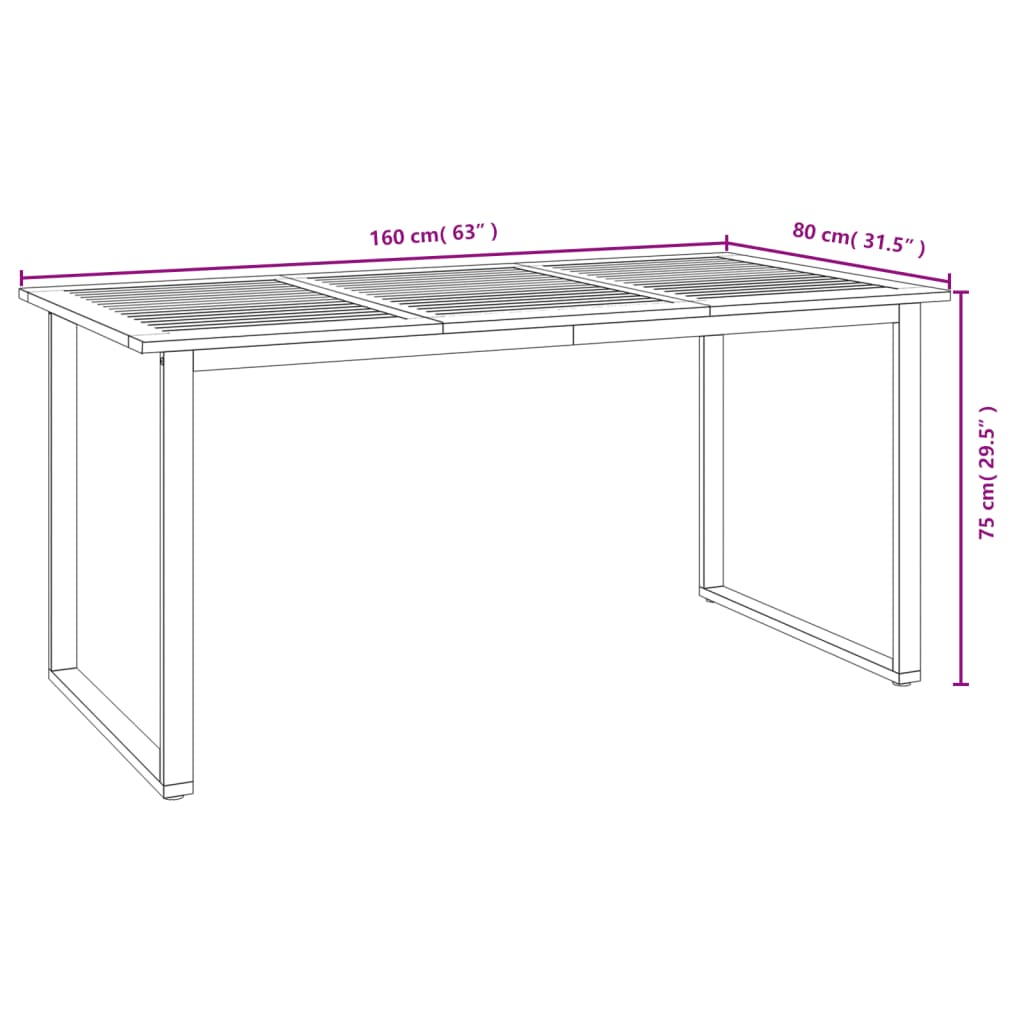 Τραπέζι Κήπου Με Πόδια σε Σχήμα U 160x80x75 εκ. Μασίφ Ακακία - Pakobazaar
