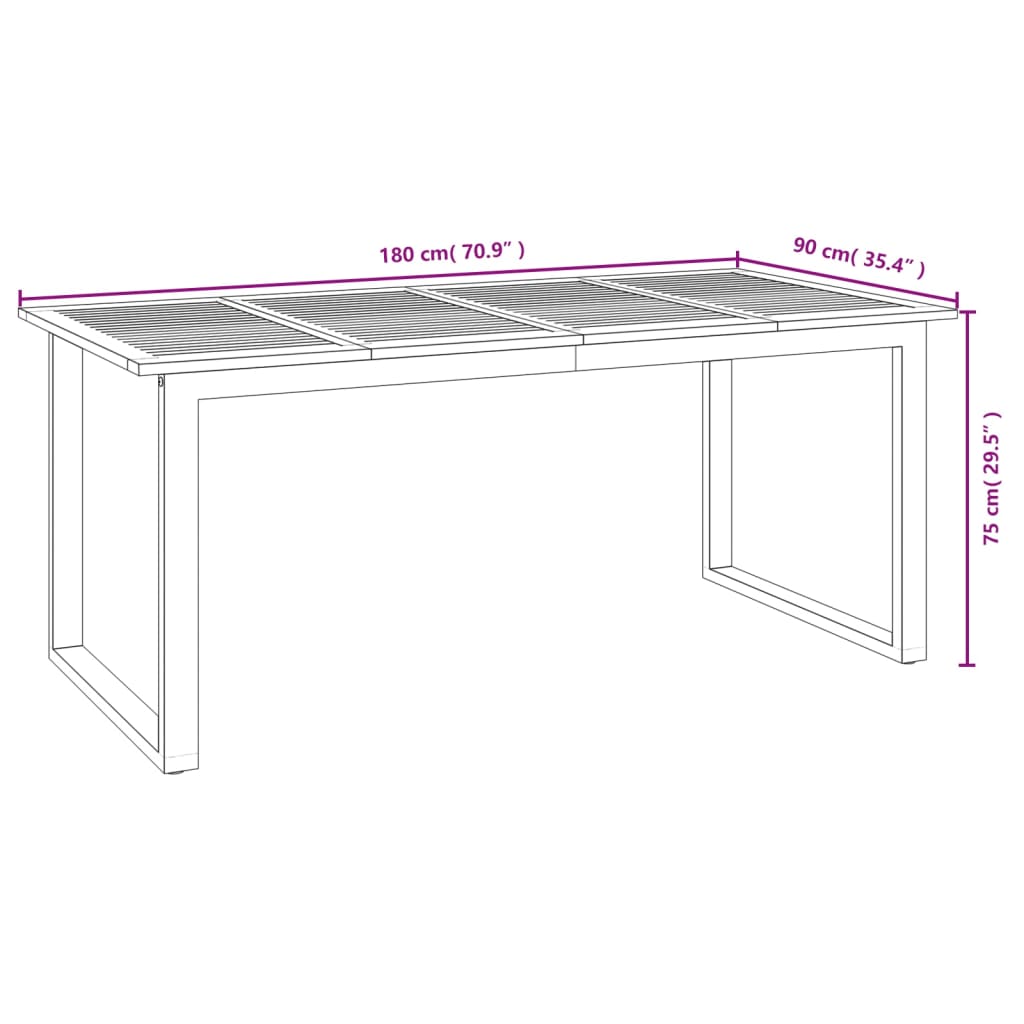 Τραπέζι Κήπου Με Πόδια σε Σχήμα U 180x90x75 εκ. Μασίφ Ακακία - Pakobazaar