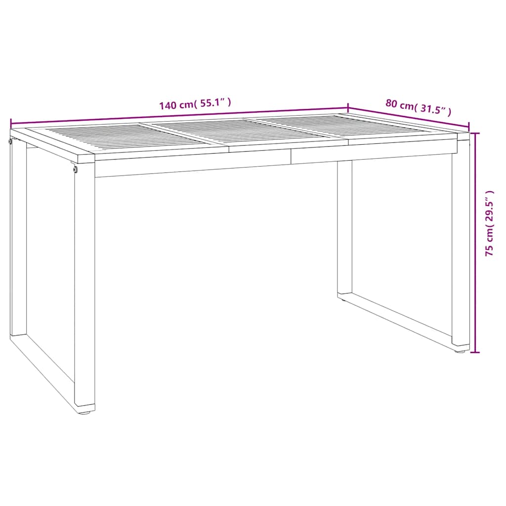 Τραπέζι Κήπου Με Πόδια σε Σχήμα U 140x80x75 εκ. Μασίφ Ακακία - Pakobazaar