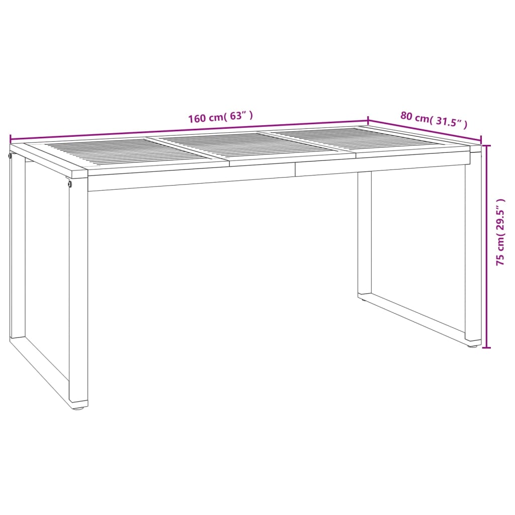 Τραπέζι Κήπου Με Πόδια σε Σχήμα U 160x80x75 εκ. Μασίφ Ακακία - Pakobazaar