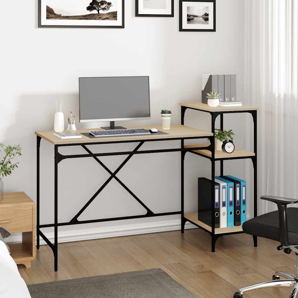 Γραφείο με Ράφια Sonoma Δρυς 135x50x90 εκ. Επεξ. Ξύλο/Σίδηρος - Pakobazaar