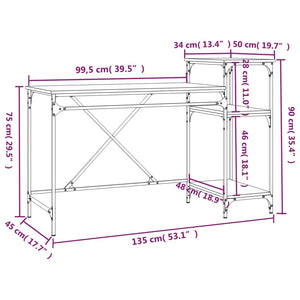 Γραφείο με Ράφια Sonoma Δρυς 135x50x90 εκ. Επεξ. Ξύλο/Σίδηρος - Pakobazaar