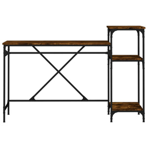 Γραφείο με Ράφια Καπνιστή Δρυς 135x50x90 εκ. Επεξ. Ξύλο/Σίδηρος - Pakobazaar