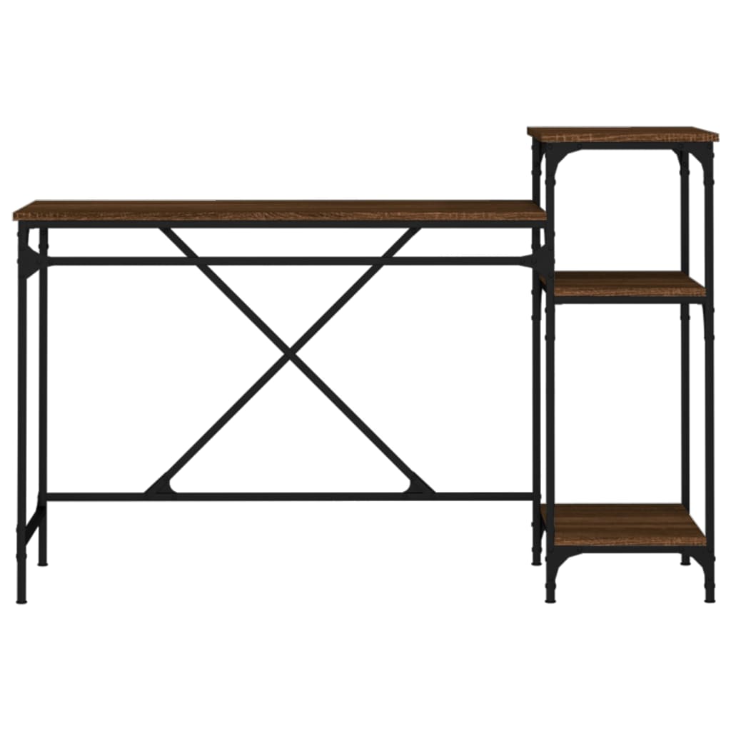 Γραφείο με Ράφια Καφέ Δρυς 135x50x90 εκ. Επεξ. Ξύλο/Σίδηρος