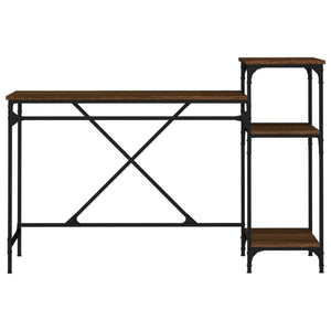 Γραφείο με Ράφια Καφέ Δρυς 135x50x90 εκ. Επεξ. Ξύλο/Σίδηρος