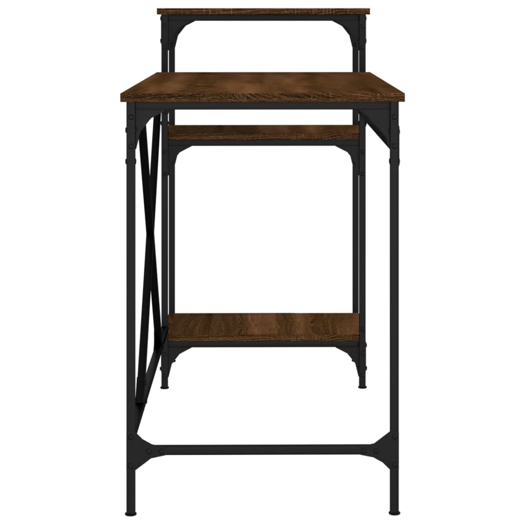 Γραφείο με Ράφια Καφέ Δρυς 135x50x90 εκ. Επεξ. Ξύλο/Σίδηρος