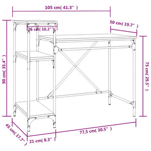 Γραφείο με Ράφια Μαύρο 105x50x90 εκ. Επεξ. Ξύλο/Σίδηρος