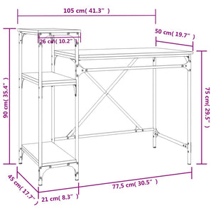 Γραφείο με Ράφια Καπνιστή Δρυς 105x50x90 εκ. Επεξ. Ξύλο/Σίδηρος