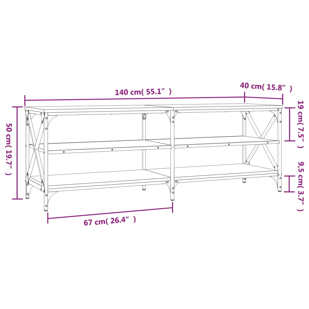 Έπιπλο Τηλεόρασης Καπνιστή Δρυς 140x40x50 εκ Επεξεργασμένο Ξύλο